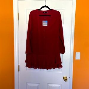 BNWT Missguided button down pleated hem mini dress in burgundy. Size 8 US
